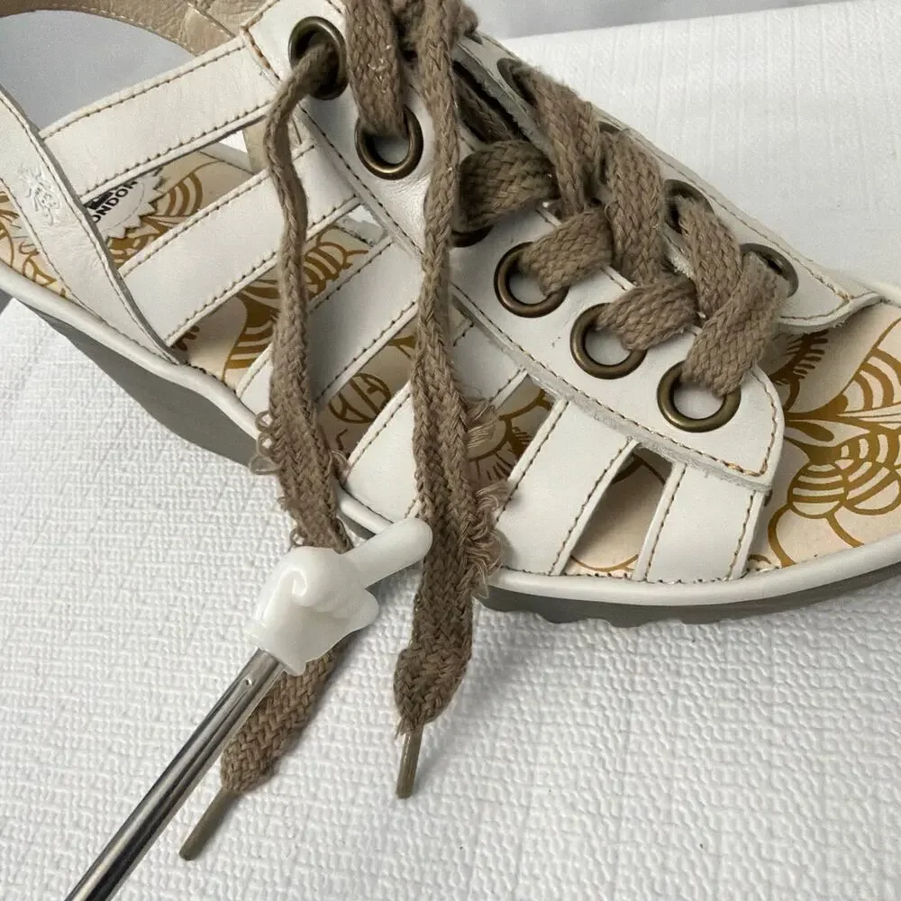 Fly London Yito Shoes Womens Size 9 US Wedge Sandals 40 EU White Leather Shoes
